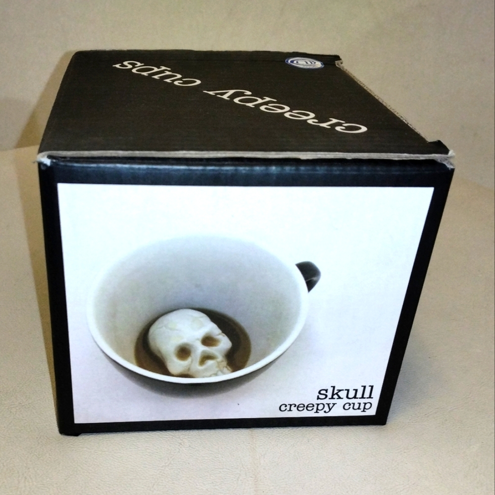 Creature Cups SKULL Ceramic Cup (11 Ounce, Black Exterior)  Hidden 3D Creature